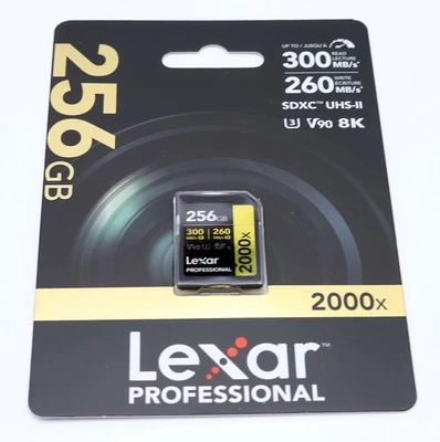 Lexar Professional 256gb V90 SDXC Karte BRANDNEU 2000x 8K Canon Sony Nikon Wow! - Bild 1 von 3