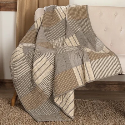 Farmhouse 60"x50" Block Throw Grey Rod Pocket Patchwork Sawyer Decor VHC Brands - Image 1 of 4
