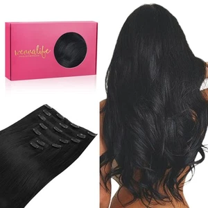 Clip in Jet Black 16 Zoll 120g 7 Stück Echthaar Extensions Remy Clip in Hair E... - Bild 1 von 6
