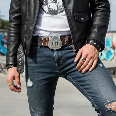 Uomo Motociclista Metallo Argento Cintura Fibbia Ca Stato California 10 Freeway - Immagine 1 di 4