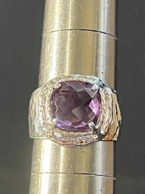 Sterling Silver 925 Israel Made Prong Set Purple Amethyst Ring Size 7 - Image 1 of 4