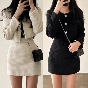 Effortless Style Women's Aline Mini Skirt with Classic Tweed Jacket Set - Picture 1 of 56