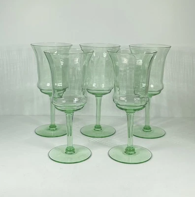 "Juego de 5 copas de agua de uranio de 7"" de los años 1920-30 verdes de Tiffin-Franciscan 15028" Foto 1 de 4