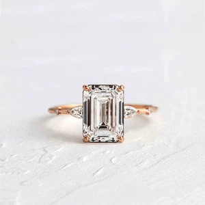 Diamond 14k Rose Gold Ring Lab Grown Emerald 2.7 Carat IGI Certified Size 6 7 8 - Picture 1 of 12