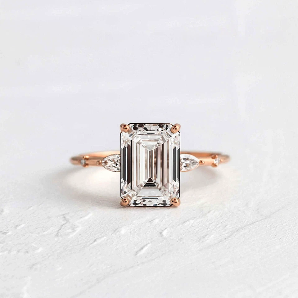 Diamond 14k Rose Gold Ring Lab Grown Emerald 2.7 Carat IGI Certified Size 6 7 8 - Image 1 of 4