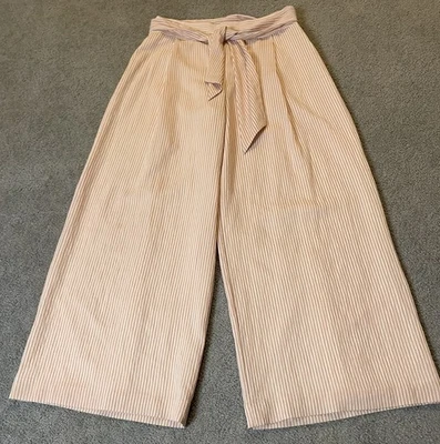 Club Monaco Belted Palazzo Pants Sz 12 Striped Peach Ivory Wide Leg Boho Party - Image 1 of 4