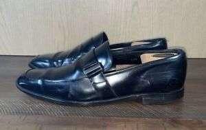 PRADA BLACK PATENT LEATHER LOGO BUCKLE DETAIL CASUAL LOAFER Sz 9.5 MADE IN ITALY