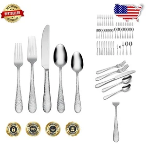 Artisan Crafted 45-Piece Silverware Set - Stainless Steel with Hammered Finish - Picture 1 of 7
