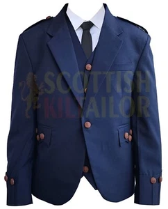 Scottish Navy Blue Tweed Argyll Kilt Jacket For Men Argyll Kilt Jacket For Sale - Picture 1 of 3