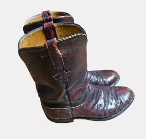 Lucchese Mens Full Quill Ostrich Leather Cowboy Boot 8.5 D Burgundy Red Western - Picture 1 of 17