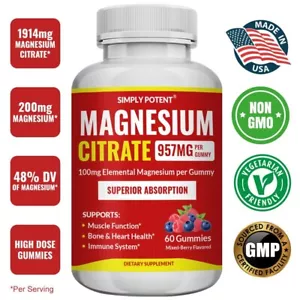 High Absorption Magnesium Citrate 957mg Gummies, Max Strength Gummies for Muscle - Picture 1 of 6