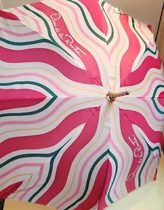 Vintage Oscar de la Renta Umbrella “Caribbean Canopy” Wooden Handle Large. NOS. - Picture 1 of 7