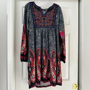 White Mark Tunika Etuikleid Gr. L bestickt weicher Stoff mehrfarbig Boho - Bild 1 von 10
