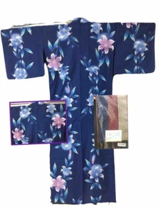 Nuovo set cintura giapponese Yukata kimono OBI cotone iris made in Japan giglio notte - Foto 1 di 6