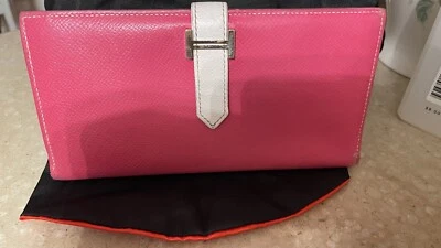 Carteira de couro Hermes 2017 Bear Soufflet bicolor rosa/branco RARA  - Imagem 1 de 4