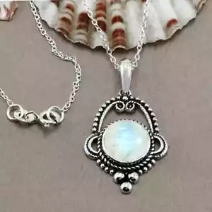 Smashing Rainbow Moonstone Gemstone 925 Sterling Silver Handmade Pendant C-184 - Picture 1 of 5