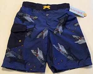 Cat & Jack Boys S 6-7 ~OR~ M 8-10 Shark Pizza Print Swim Trunks Blue UPF 50+ NWT - Picture 1 of 11