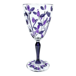 Murano Glass Wine Purple Dark Stem Hand Painted Height 19.3cm Venice Italy - Picture 1 of 2