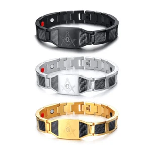 Fashion Carbon Fiber Material Black Titanium Steel Magnet Men's Bracelet - Picture 1 of 18