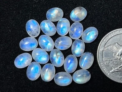 NATURAL RAINBOW MOONSTONE OVAL CABOCHON LOOSE GEMSTONE WHOLESALE LOT - Image 1 of 4