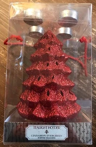 GC Fragrance Red Glitter Christmas Tree Tealight Candle Holder Cinnamon Evergree - Picture 1 of 4