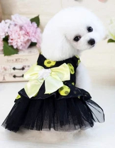 Vestido para Perros Pequeños, Lazo Grande con Puntos Amarillos Brillantes Pequeño 11-11.5" Pecho - Imagen 1 de 4