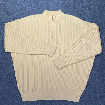 Pendleton Sweater Mens Large Yellow Quarter Zip Cable Long Sleeve Pima Cotton - Image 1 of 4