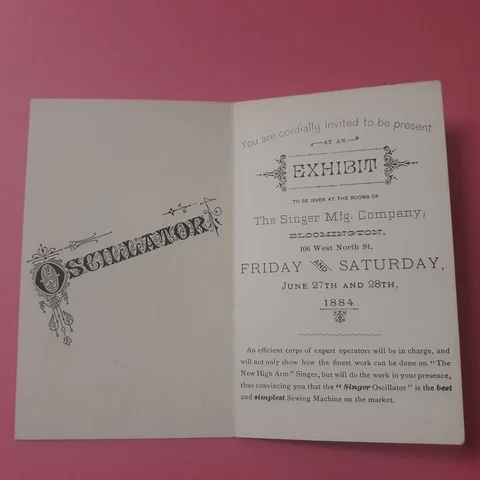 Rare 1884 Invite Singer Sewing Company For The Oscillator Sewing Machine Demo Cover