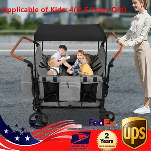 Carrello Passeggino Pieghevole per 4 Bambini, Seggiolino Alto Faccia a Faccia con Baldacchino - Foto 1 di 18
