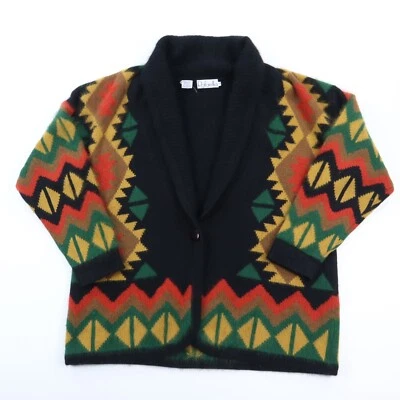 Rafaella Sweater Women's 1X Cardigan Black Geometric Rabbit Hair Lambswool Blend - Image 1 of 4