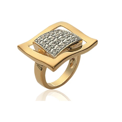 Bague Large Forme Carrée Pavé  ZIRCONIUM Plaqué or 18 Carats Tailles 50 à 60 - Photo 1/4