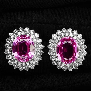 Magnificent Fuchsia Pink Sapphire 15.50Ct 925 Sterling Silver Handmade Earrings - Picture 1 of 6