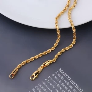 9ct 9K Yellow Gold Plated Men Girl Rope All Size NECKLACE CHAIN. W=2,3,4mm,689 - Picture 1 of 12