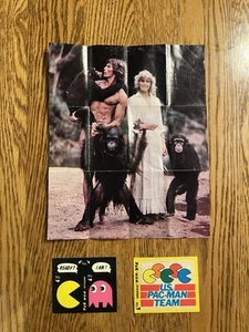 1980 PAC-MAN Stickers #52 #4 LOT + 1981 Fleer Tarzan Fold Out Poster Bo Derek - Picture 1 of 3