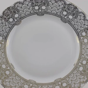 222 Fifth Halloween Dinner Plates Skull Lace Goth Set of 4 - Picture 1 of 3