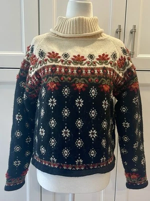 Icelandic Design Lined Sweater Women’s Size S 100% Wool Floral Embroidered - Image 1 of 4