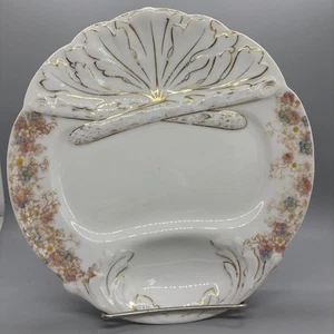 Plato Espárragos Delinieres & Co Limoges Rosa Azul Flores y Dorado - Imagen 1 de 9