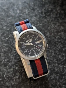 Seiko 5 SNK807 Military Matte Men's Blue Field Pilot Automatic Watch 7S26-02J0 - Picture 1 of 10