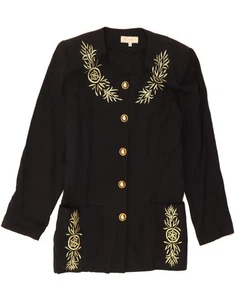 VINTAGE Womens Longline 5 Button Blazer Jacket EU 38 Medium Black Floral CI05 - Picture 1 of 3