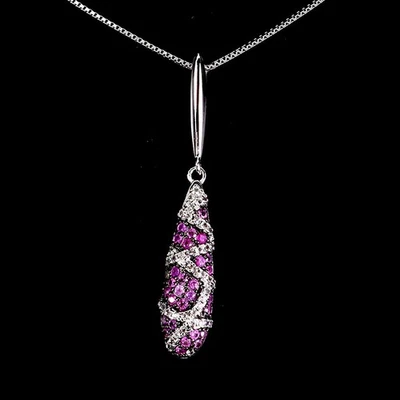 925 Sterling Collana Argento Zaffiro Rosa Rotondo Taglio Diamante Topazio Gemma - Immagine 1 di 4