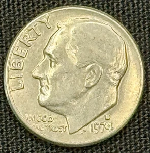Moneda de diez centavos Roosevelt 1974 D Mint Mark circulada - Imagen 1 de 4