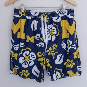 Wes and Willy Michigan Swim Trunks Mens Medium Floral Blue Yellow Lined Shorts - Picture 1 of 6