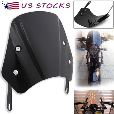 Black Universal Motorbike 5-7'' Windshield Windscreen Round Headlight Fairing - Изображение 1 из 4