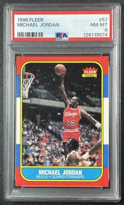 MICHAEL JORDAN PSA 8 1986-87 FLEER BASKETBALL #57 ROOKIE CARD RC BULLS NM-MT - Image 1 of 2