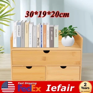 Bamboo Desk Organizer Desktop Storage Box With 2/3/4 Drawers Home Office - Picture 1 of 13