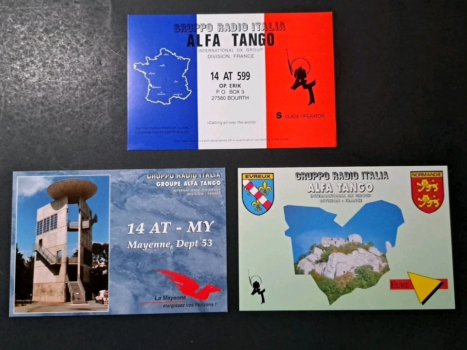 Rare Alfa Tango France QSL Card Set (3) – Eure & Mayenne departments – Ham/CB DX - Image 1 of 1