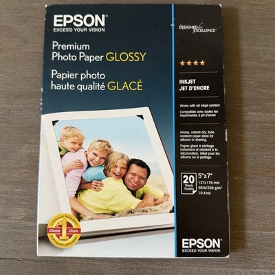 20 Sheets - EPSON Premium Photo Paper - GLOSSY - 5x7 Inches - UNOPENED - Image 1 of 2