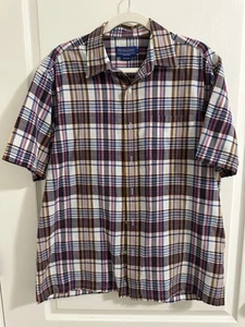 Pendelton Shirt Men’s Size Large Brown Plaid Short Sleeve Button Up - Picture 1 of 9