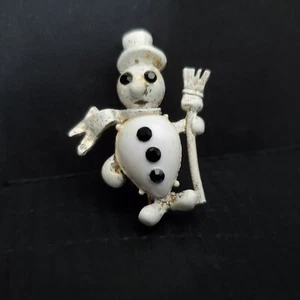Brosche Anstecknadel Weihnachten weiß Schneemann schwarz Strass signiert Dodds - Bild 1 von 10