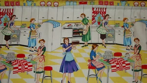 Valance Retro Home Economy Damen 50er Jahre Fensterbehandlung handgefertigt gefüttert 42x12 - Bild 1 von 3